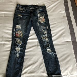 Grace in LA size 27 skinny distressed patchwork